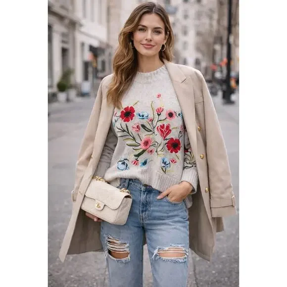 Romeo Juliet Couture Floral Poppy Embroidered Oversized Grandmacore Small - Picture 3 of 10